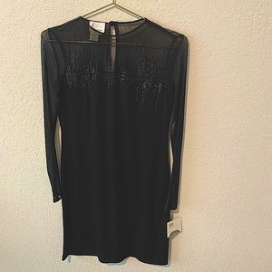 NWT NYE Donna Morgan mesh sequin sleeve black dress